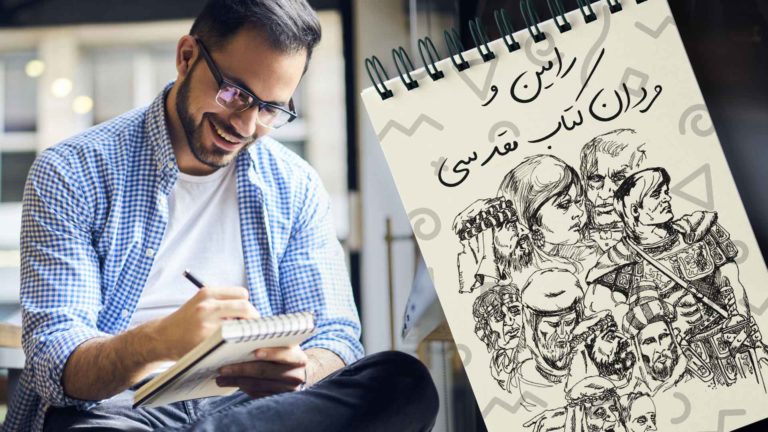 Man sketching detailed portraits in a notebook.