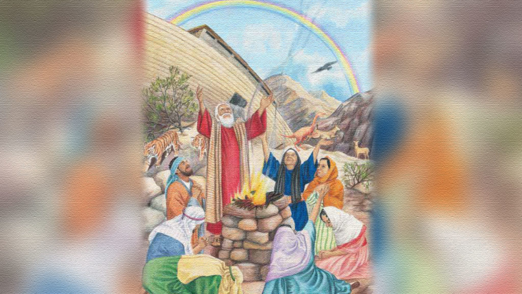 Nativity scene with Mary, Joseph, baby Jesus, shepherds, and angels in a rustic setting.