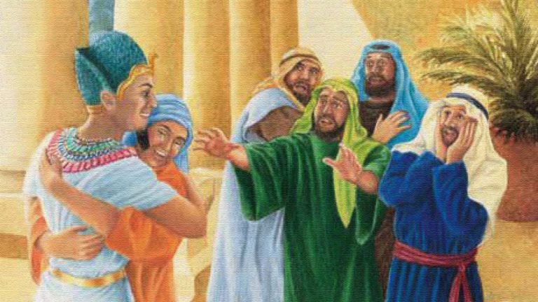 A group of men in ancient robes engaged in a serious discussion.