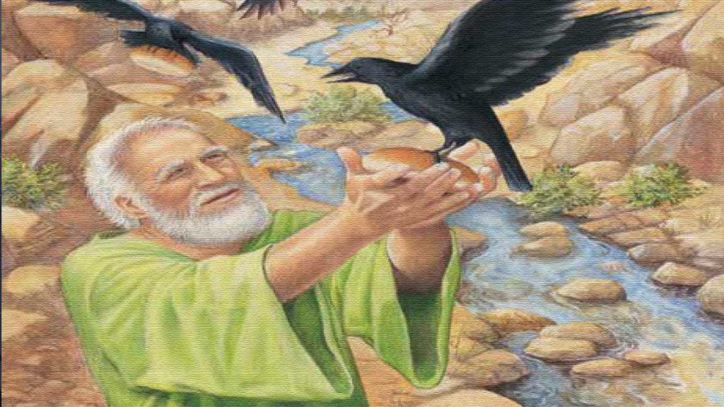 A person in green holding a black bird in a colorful, artistic setting.