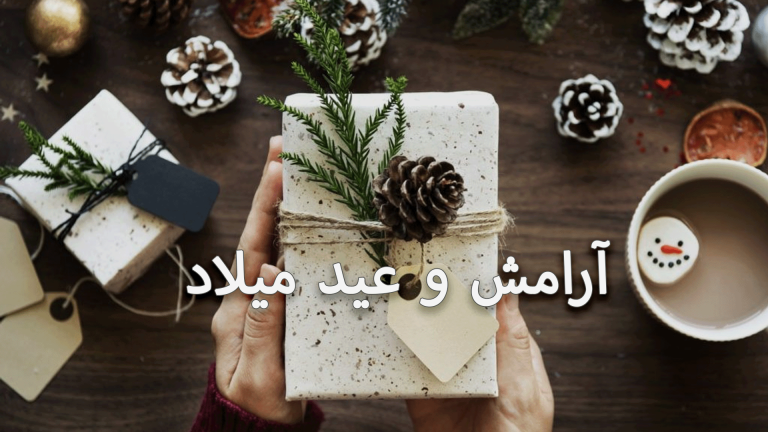 هدية ملفوفة بشكل جميل مع تزيين طبيعي وعبارة "سلامش وعيد ميلاد".
